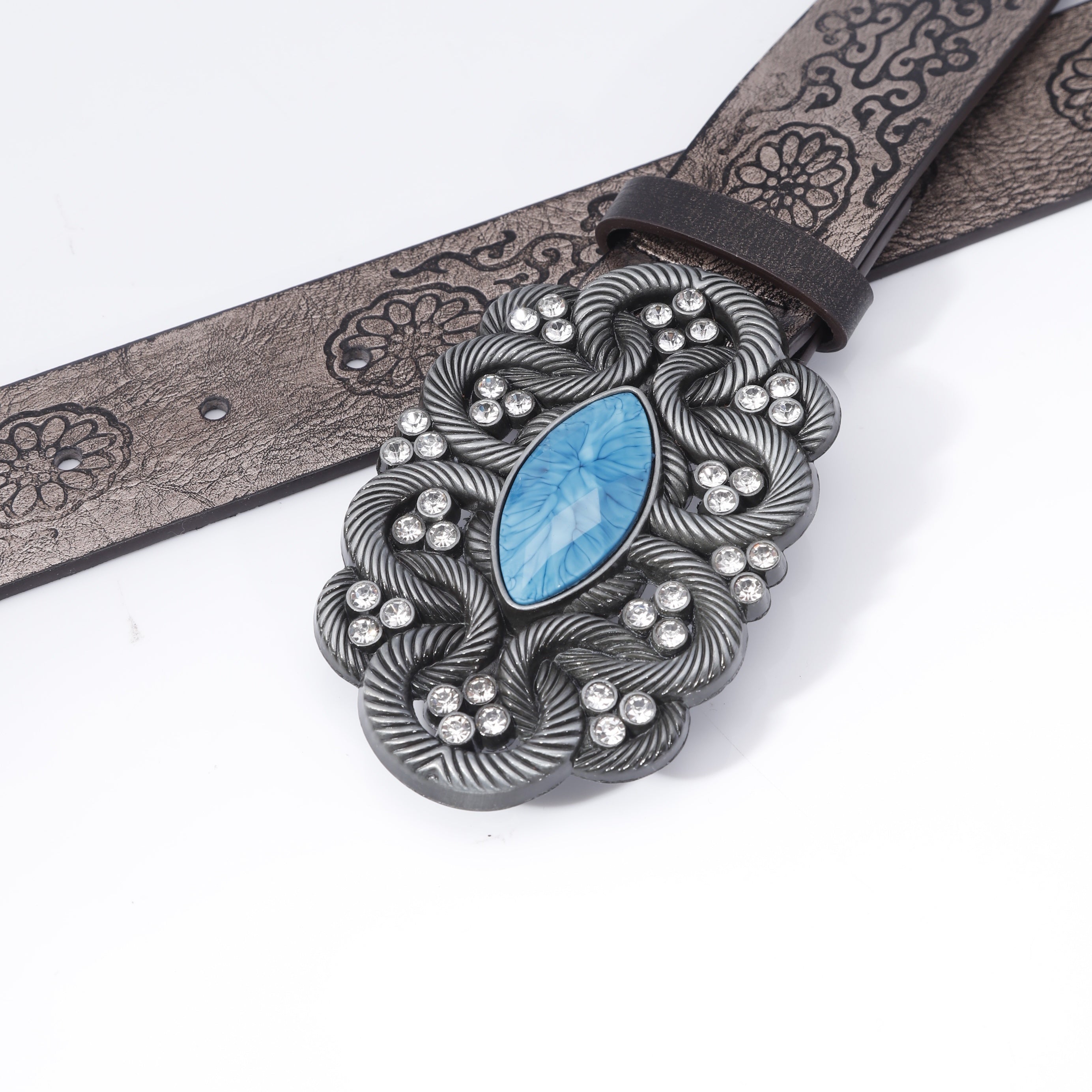 Retro Men's Turquoise Inlaid Rhinestone Wide Leather Belt