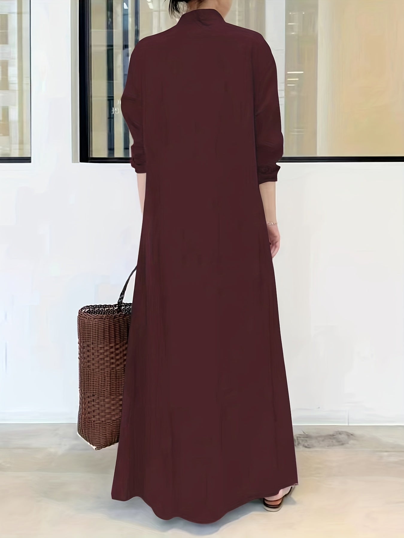 Plus Size Casual Dress Women's Plus Solid Long Sleeve Turn Down Collar