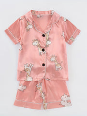 Giraffe Pattern Family Pajamas V-Neck Top & Shorts Set