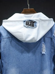 Denim Men's Jacket Embroidery Pattern Coat Hooded Coats