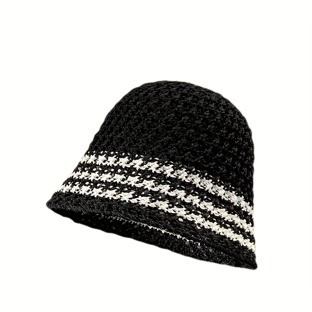 Hollow Crochet Breathable Bucket Hat Straw Cloche Hats Outdoor Travel Beach Hat