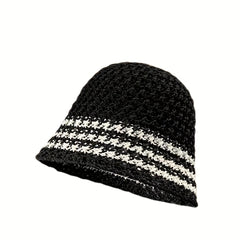Hollow Crochet Breathable Bucket Hat Straw Cloche Hats Outdoor Travel Beach Hat