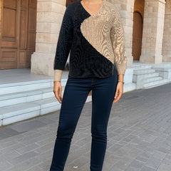 Women's Plus Size Colorblock V-Neck Knit Sweater