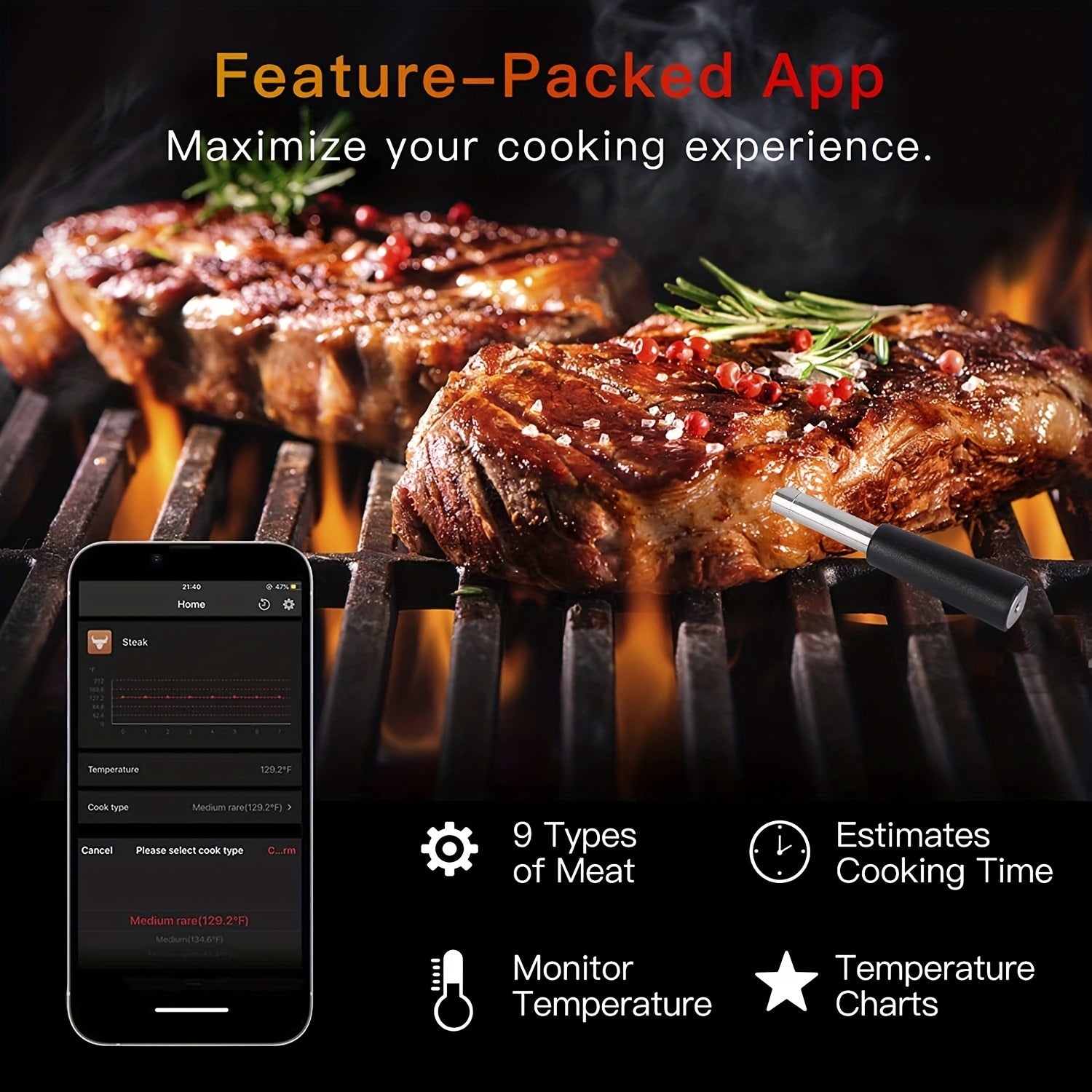 Smart Meat Thermometer Waterproof Wireless Dual Probe Digital Cooking