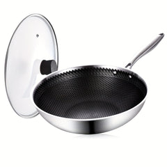 32cm Stainless Steel Wok with Honeycomb Coating