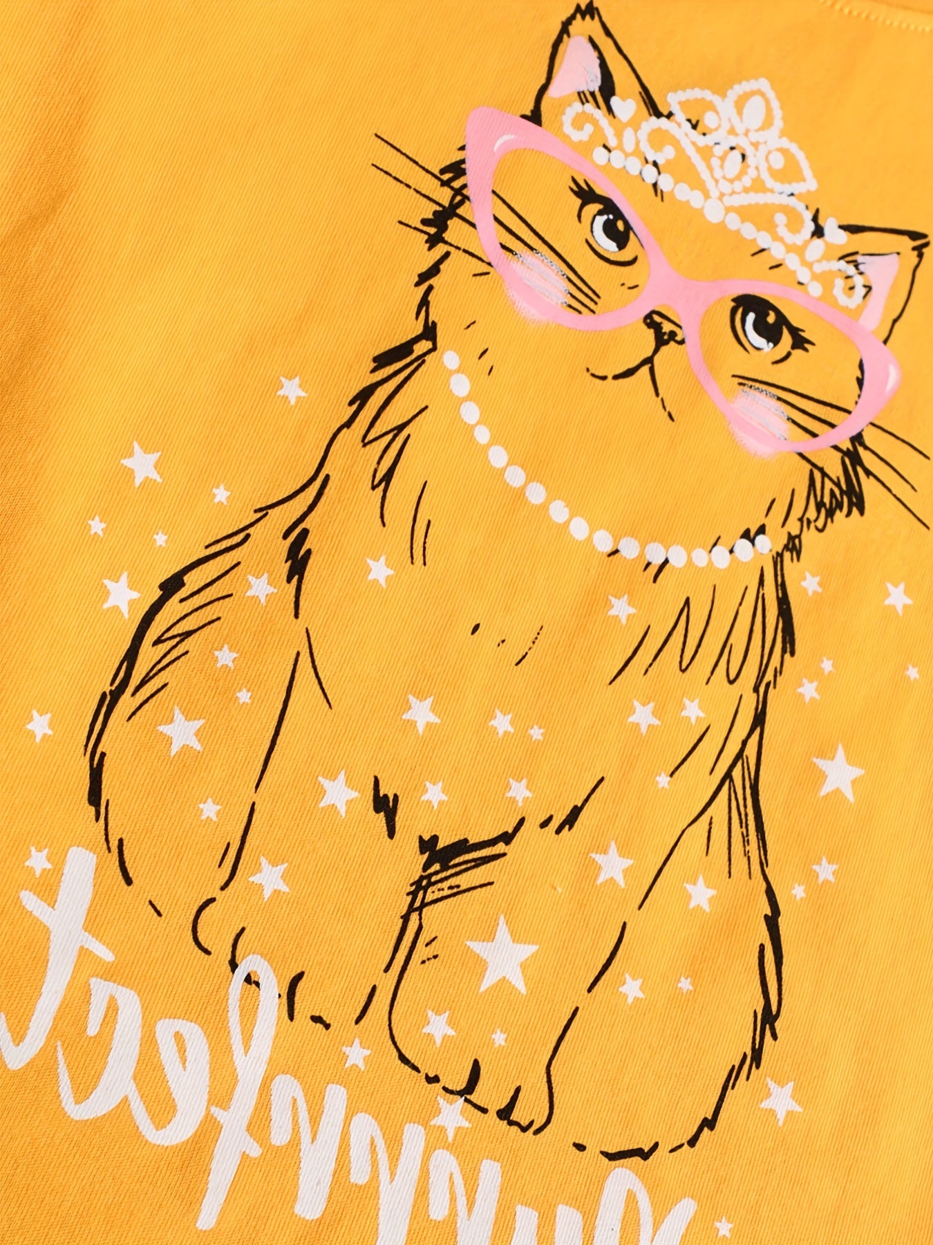 Girls Cotton Kitty Print Crew Neck T shirt For Fall Sports