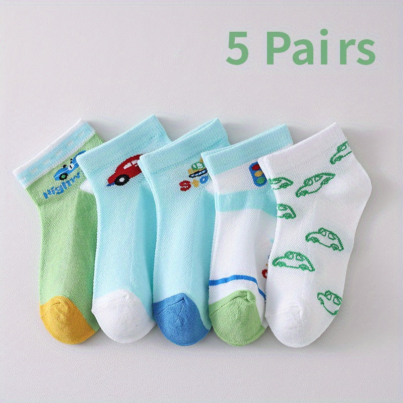 5Pairs Children's Cartoon Car Ankle Socks For Four Seasons