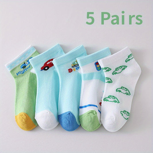 5Pairs Children's Cartoon Car Ankle Socks For Four Seasons