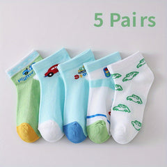 5Pairs Children's Cartoon Car Ankle Socks For Four Seasons
