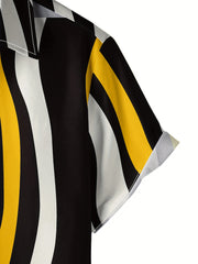 Wave Stripes Print Short Sleeve Beach Shirts Summer Casual