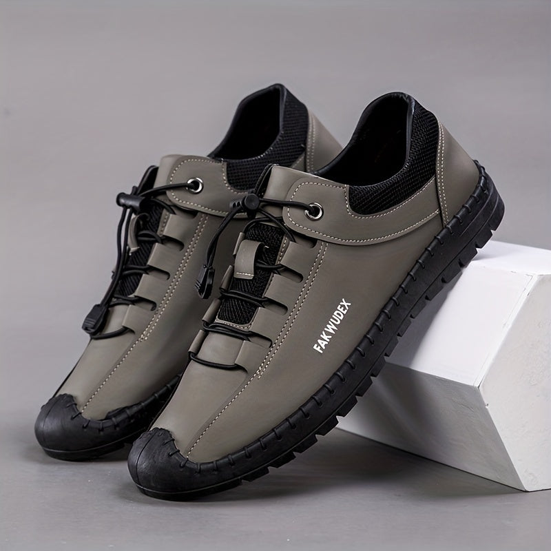 Men's No Tie Microfiber Leather Sneakers Casual Walking Shoes