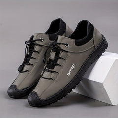 Men's No Tie Microfiber Leather Sneakers Casual Walking Shoes