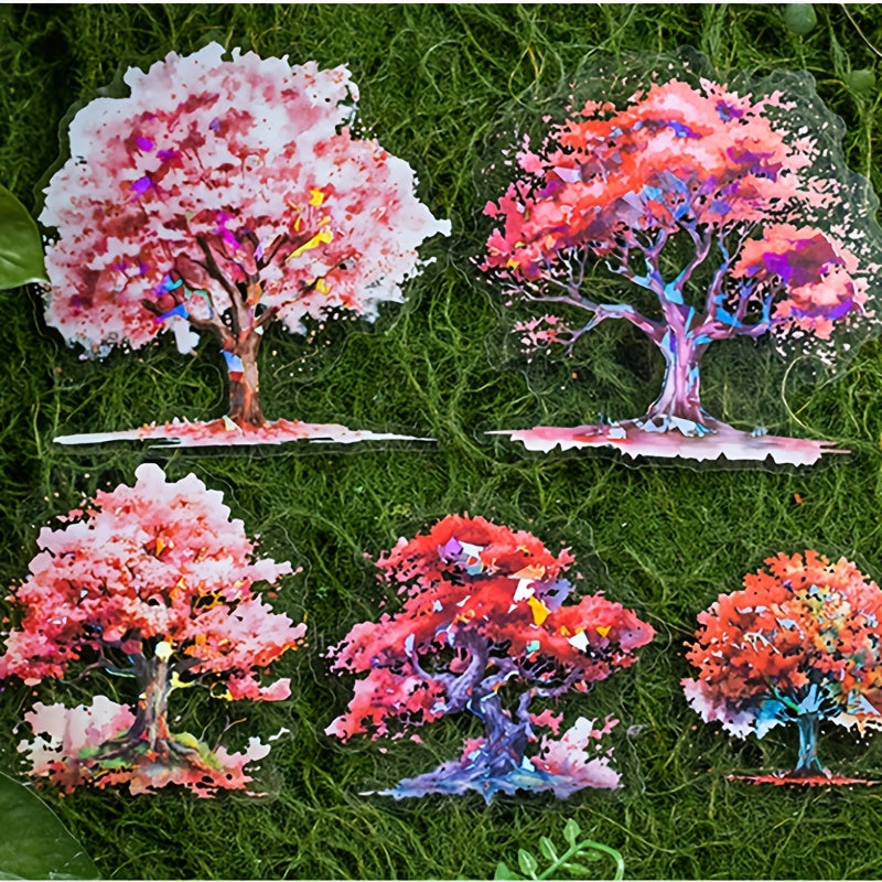 20pcs Tree Waterproof Stickers, 3.9In Hand Curtain Stickers, Water Bottle Decor