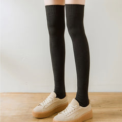 Women's Thickened Thigh High Socks Solid Warm Over The Knee Stockings