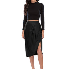 High Waist Split Knee Length Skirts Casual Bodycon Ruched
