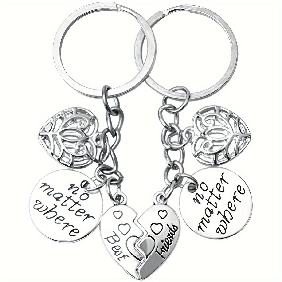 2pcs Heart Keychain Stainless Steel Bag Backpack Pendant Gift
