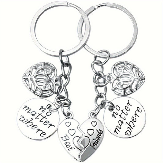 2pcs Heart Keychain Stainless Steel Bag Backpack Pendant Gift