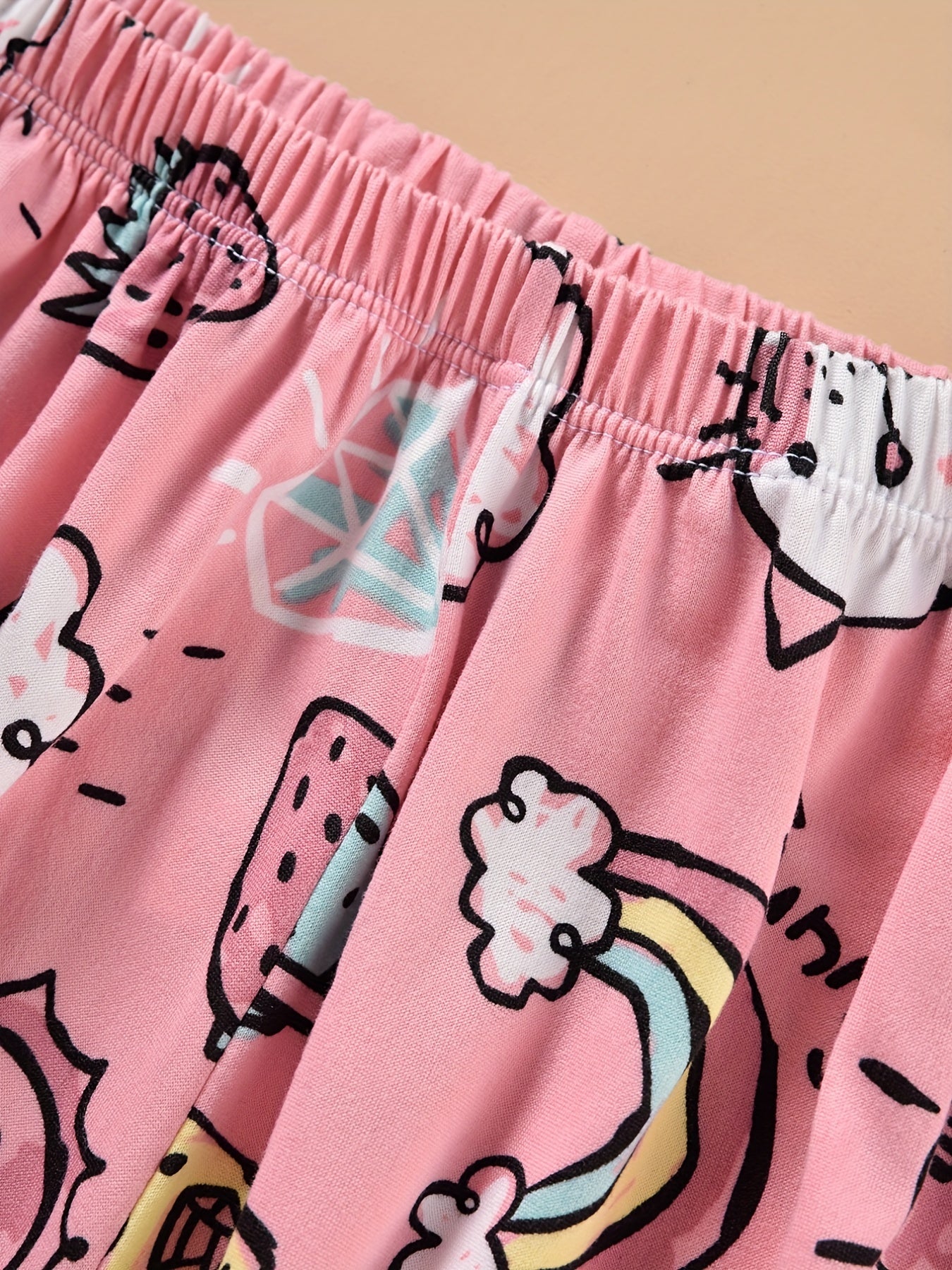 Cat & Strawberry & Rainbow Print Pajama Set
