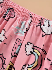 Cat & Strawberry & Rainbow Print Pajama Set