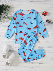 2pcs Vehicle Pattern Toddler Kid's Pajamas Set Boy's Loungewear