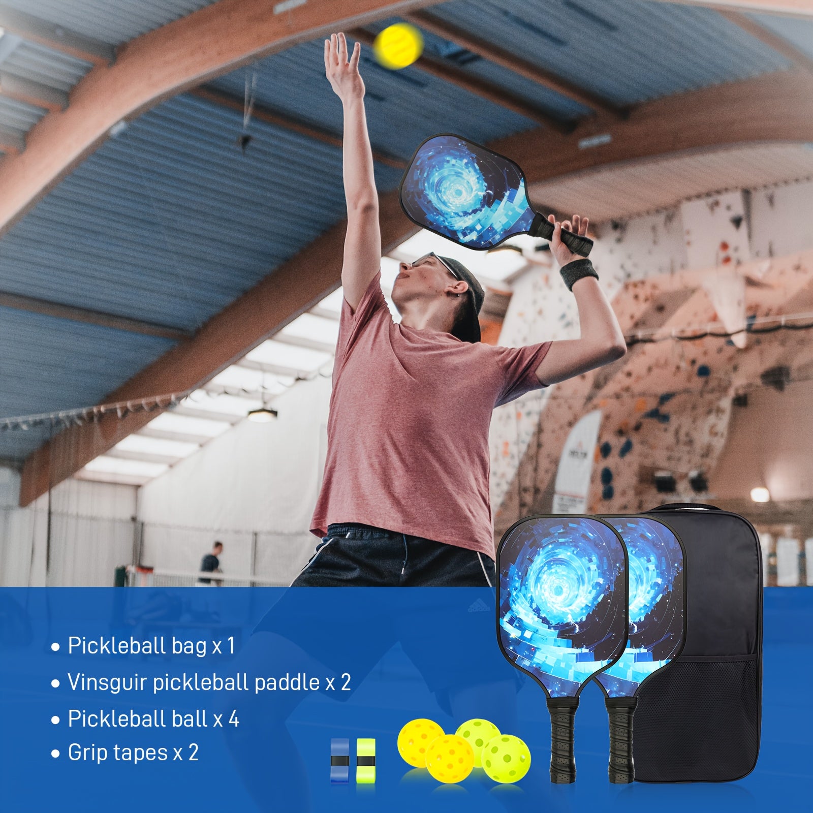 Fiberglass Surface Pickleball Set with Paddle, Ball, Bag, Grip