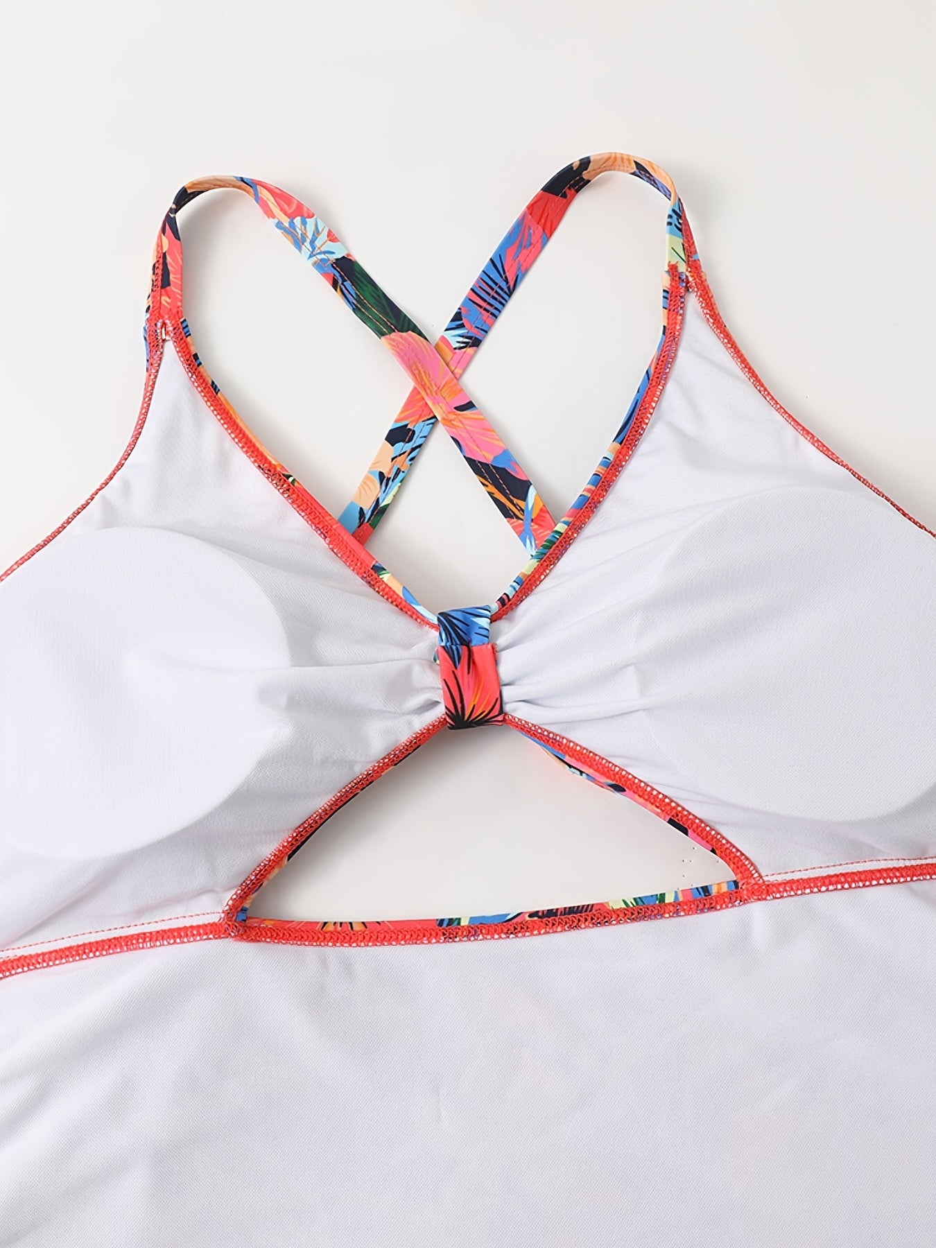 Tropical Print Side Drawstring Cut Out One Piece Beachwear Swimsuit