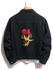 Men's Rose And Birds Embroidered Denim Jacket
