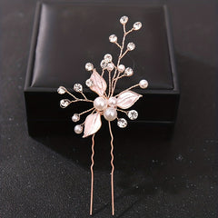 Crystal Faux Pearl Leaf Hair Pins Clips for Women Bride Hair Jewelry Wedding
