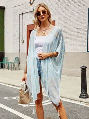 Tassel Decor Cover Up Shirt V Neck Soft Beachwear Cardigan Women's Swimwear