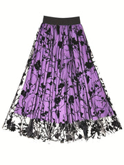 Women's Plus Floral Print High Waisted A line Swing Skirt