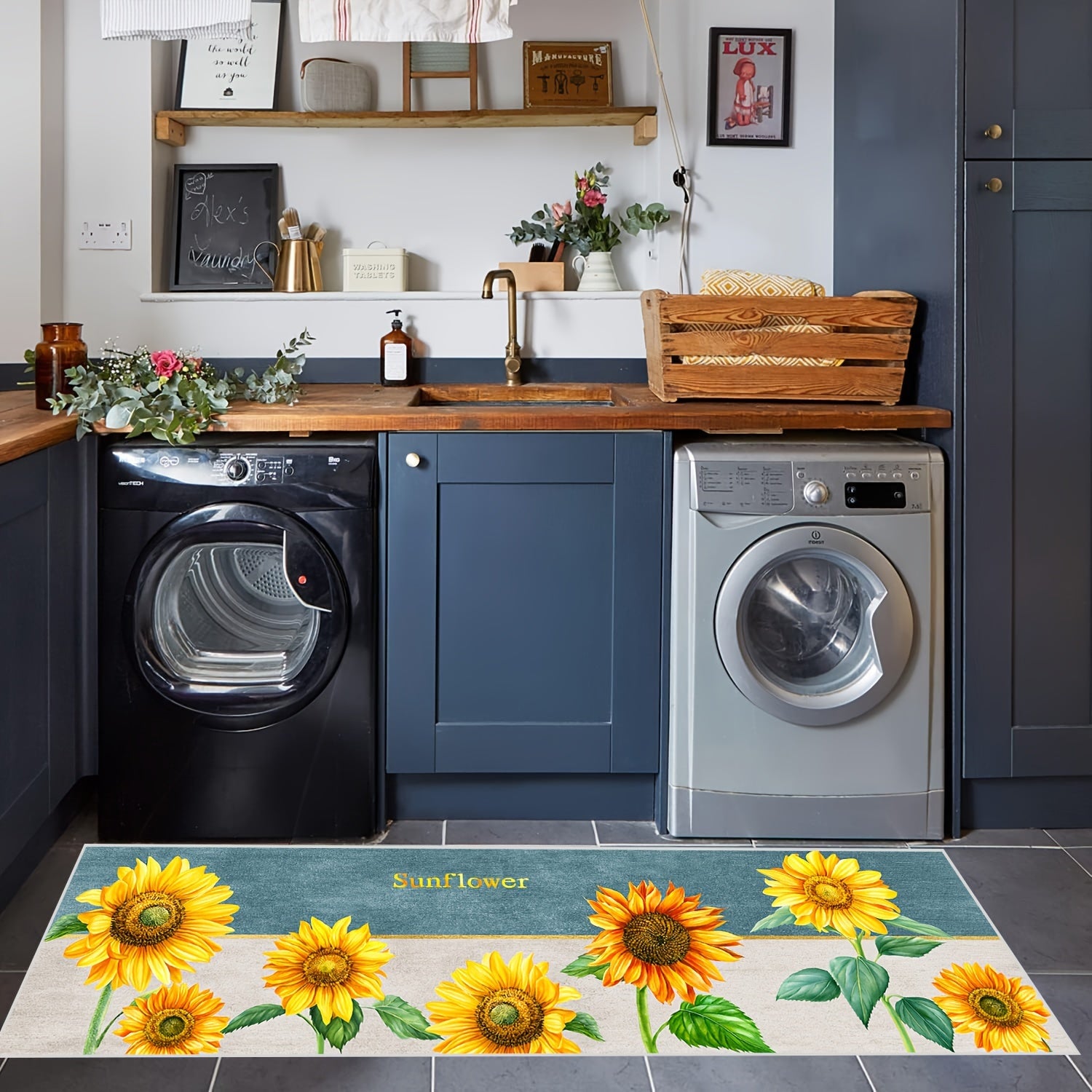 Sunflower Print Rug Machine Washable Mat for Bedroom and Living Room