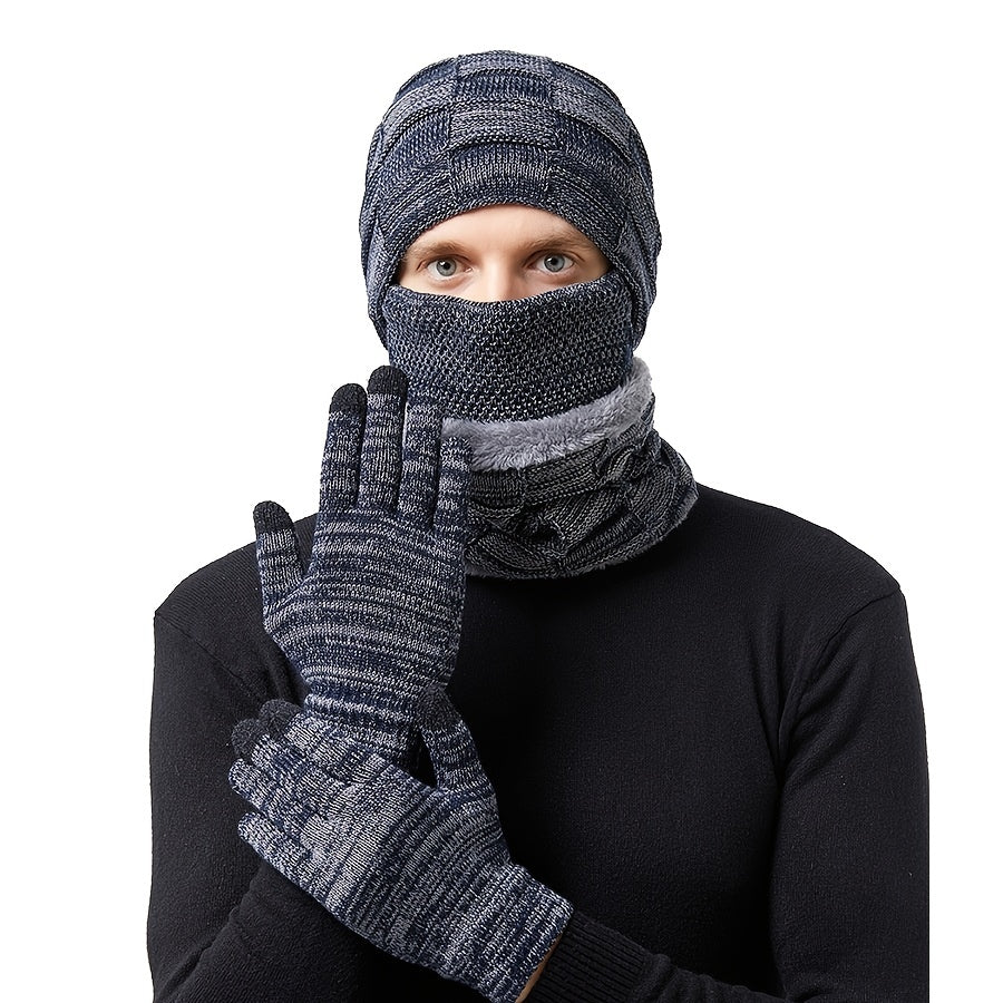European/American Fleece Warm Hat Halter Mask Gloves Set