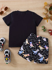 Boys Dinosaur Print Casual Outfit T shirt & Shorts Kids Summer Clothes