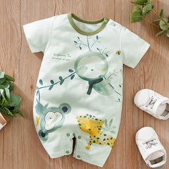 Animal Print Romper for Baby Boys, Short Sleeve Jumpsuit