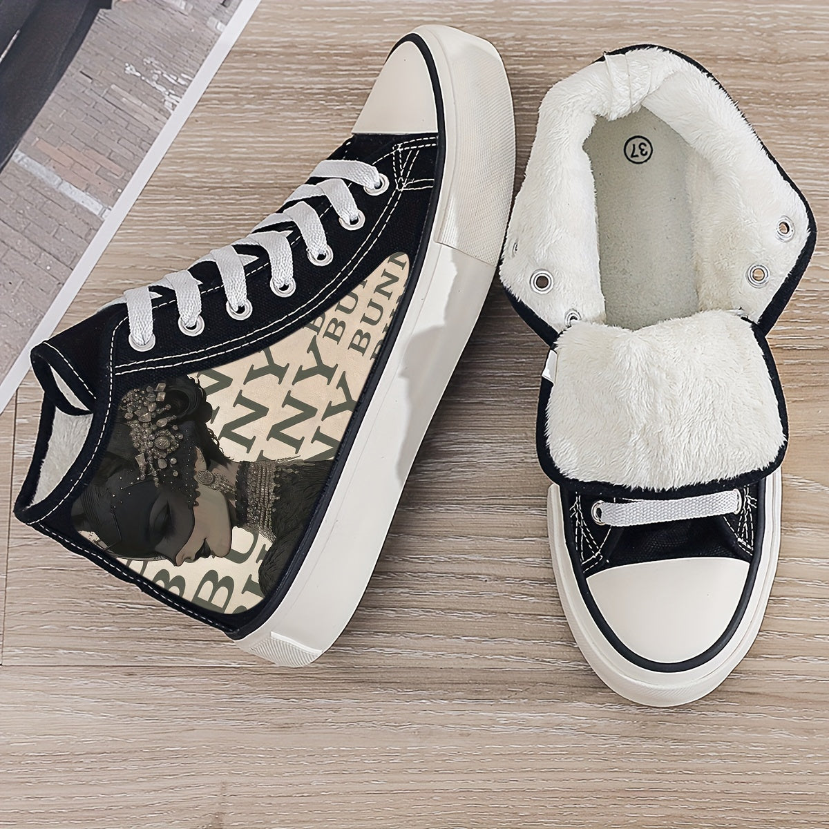 Anime Plush Lined Thermal Canvas Sneakers Non Slip Skate Shoes