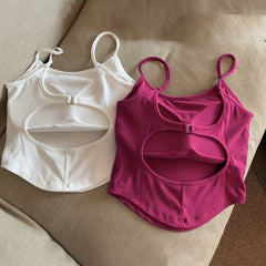 2pcs Girl's Ribbed Cami Top Solid Back Cutout Top Undershirts Kids Teens