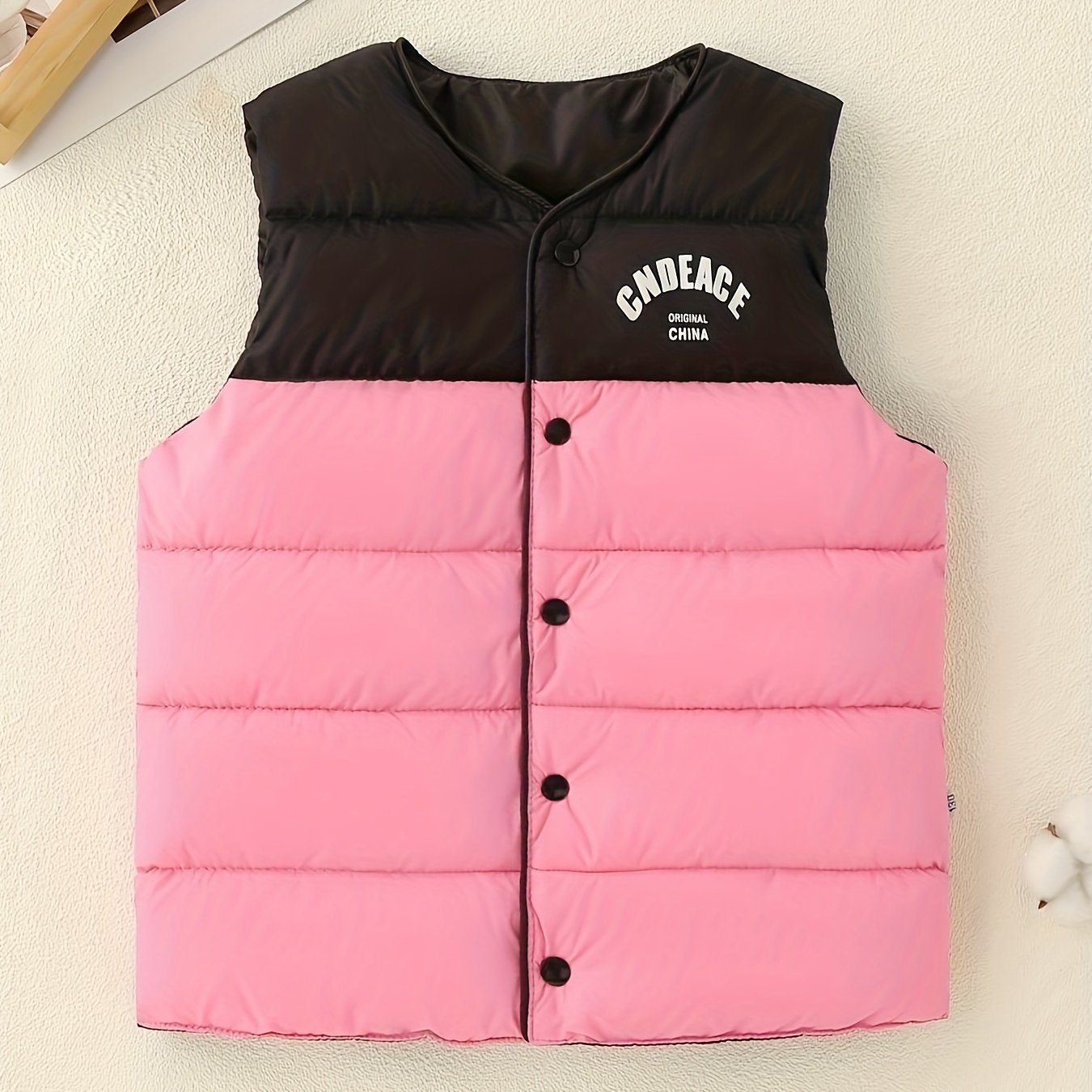 Splicing Button Front Sleeveless Jacket Unisex Kids