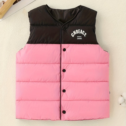 Splicing Button Front Sleeveless Jacket Unisex Kids