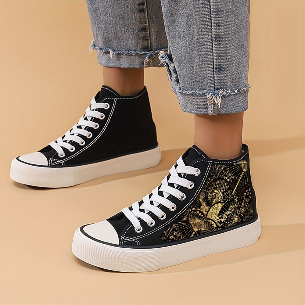 Girl's High Top Golden Pattern Skate Shoes Comfy Non Slip Casual