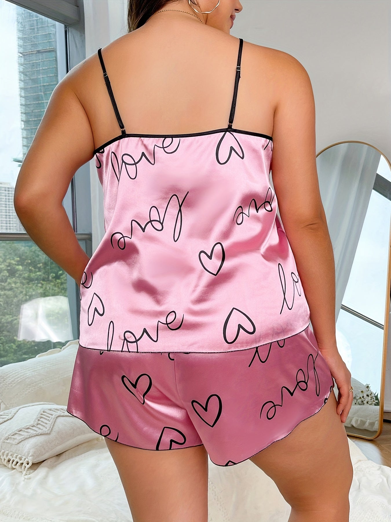 Letter Print Cami Top & Shorts Pajama Set