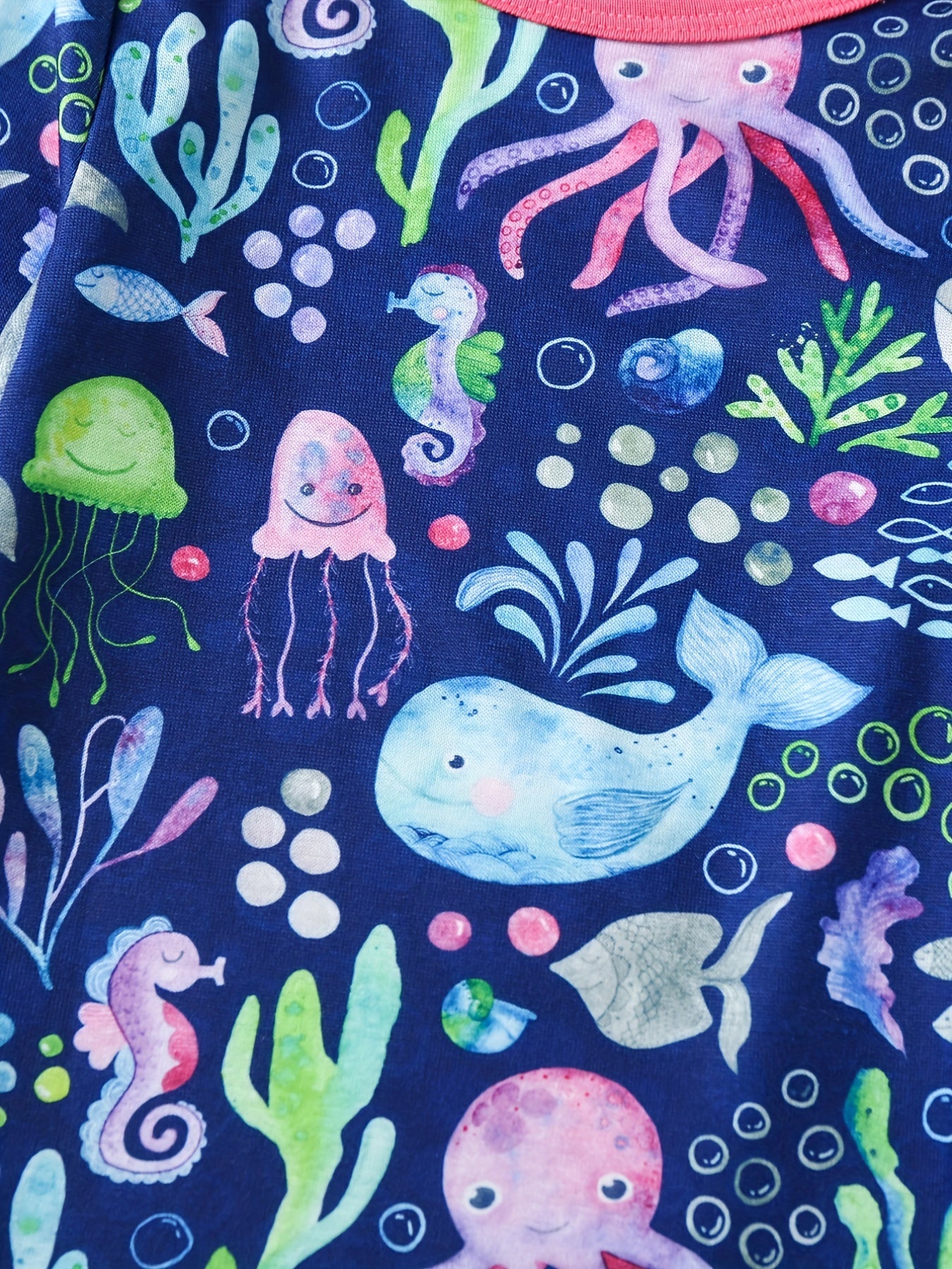 Kids' 2pcs Pajamas Set Jellyfish Whale Print Long Sleeve Top & Pants