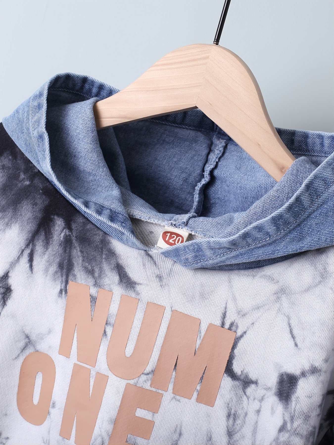 Boys Denim Hooded Sweatshirt With Tie Dye Print