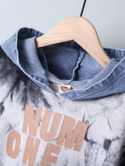 Boys Denim Hooded Sweatshirt With Tie Dye Print