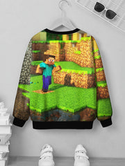 Pixel Man Print Kid's Sweatshirt Unisex Pullover Top