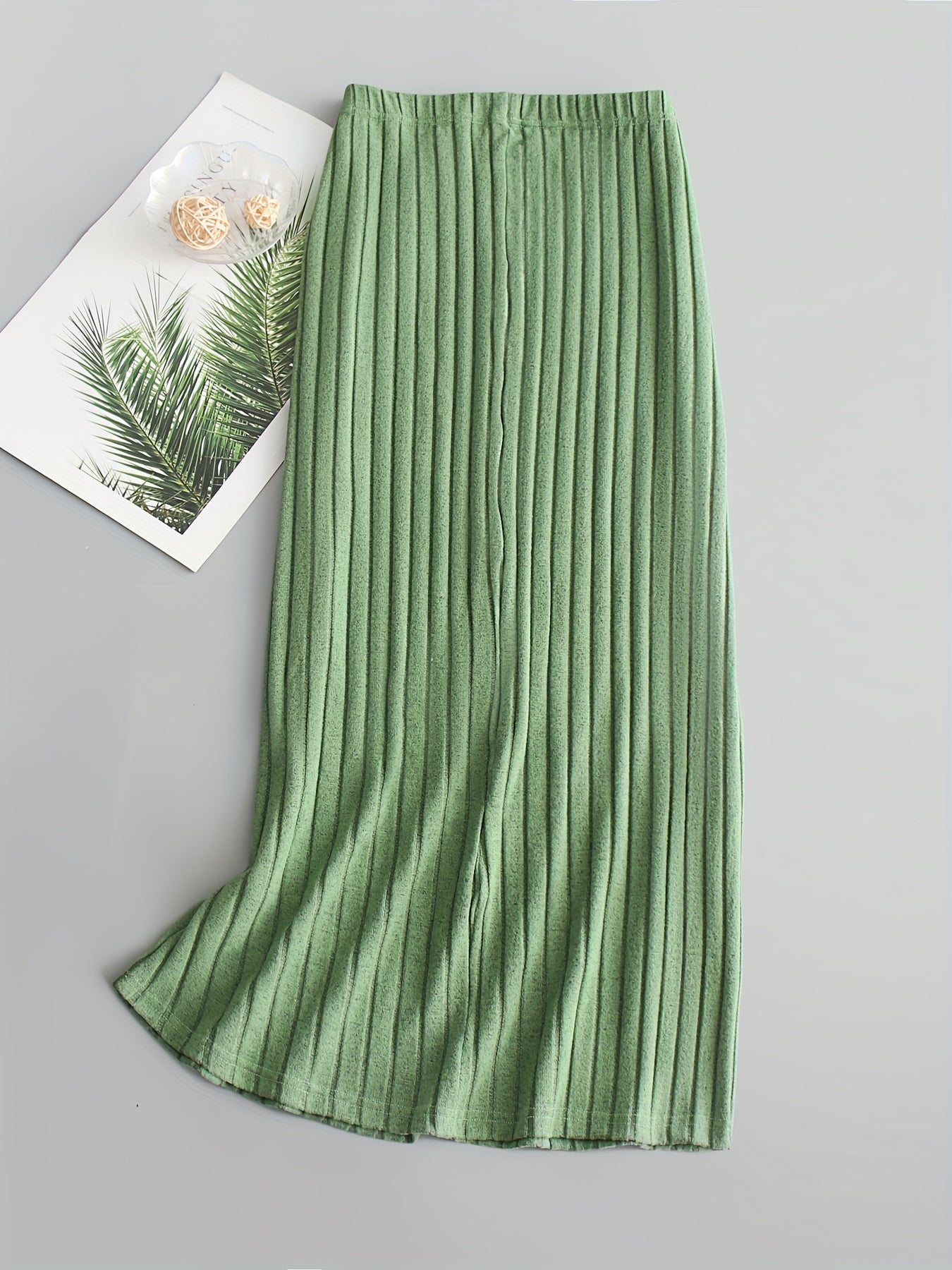 Women's Plus Solid Ribbed Elastic High Rise Slight Stretch Maxi Midi Skirt