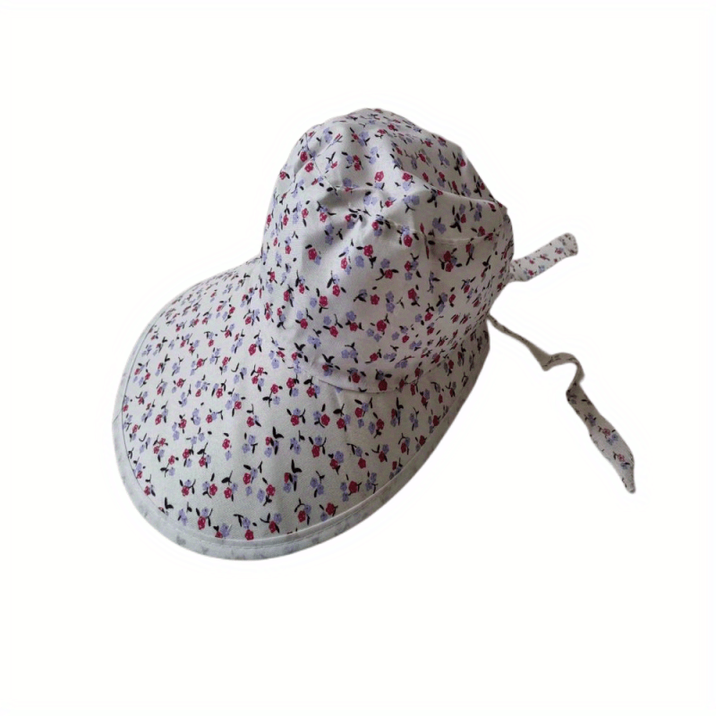 Floral Print Lace Up Sun Hats Wide Brim UV Protection Visor Hats for Women