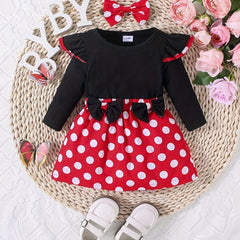 Toddler Girl's Polka Dot Print Dress & Headwear Set