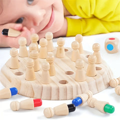 Wooden Family Memory Competition Game - Strategy Board with Colorful Pegs & Dice