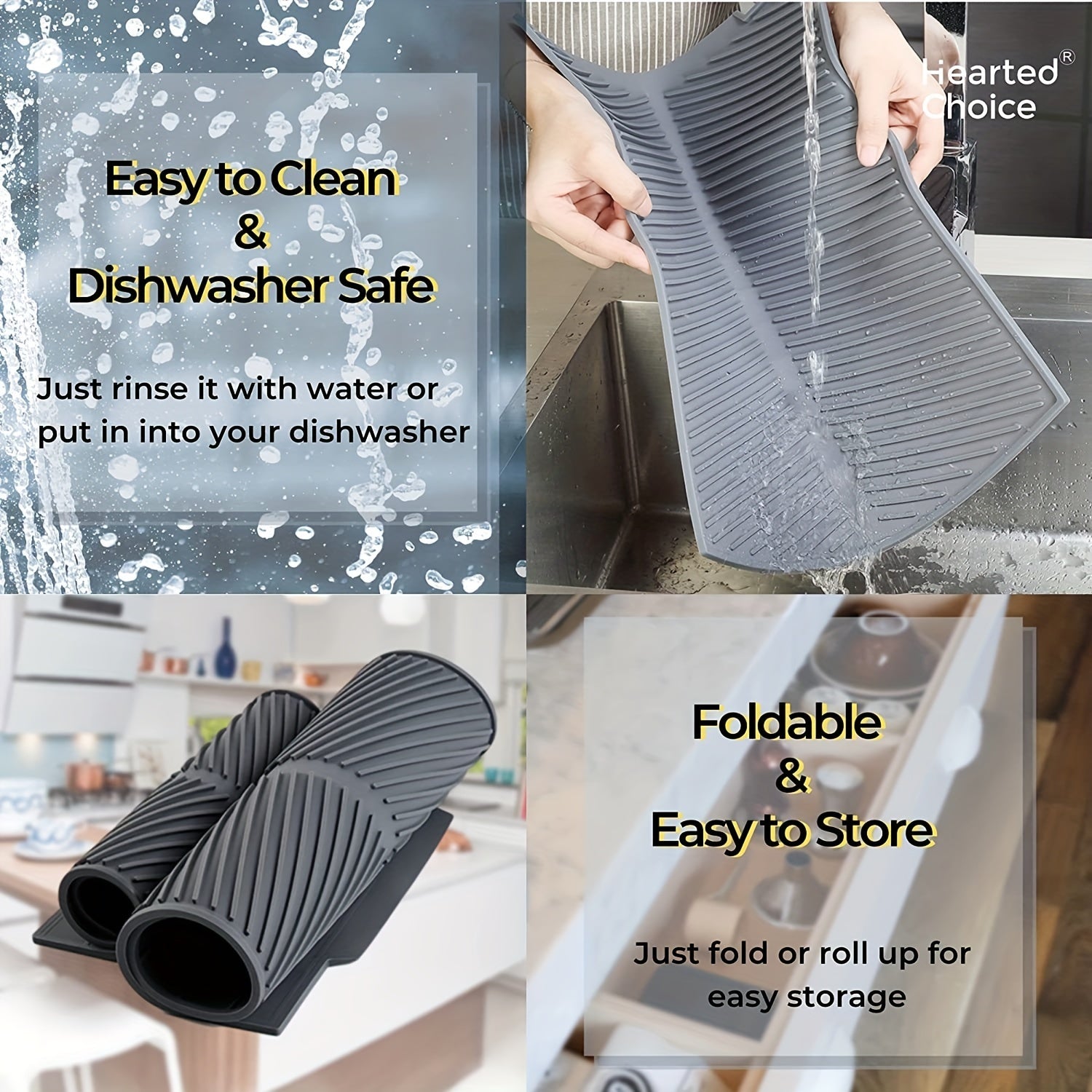 Silicone Dish Drying Mat Eco Friendly Heat Resistant Pad for Kitchen Counter