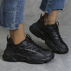Faux Leather Mesh Running Shoes Retro Heighten Chunky Sneakers